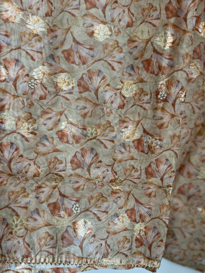 Light Olive Organza Hand Embroidered Salwar Suit