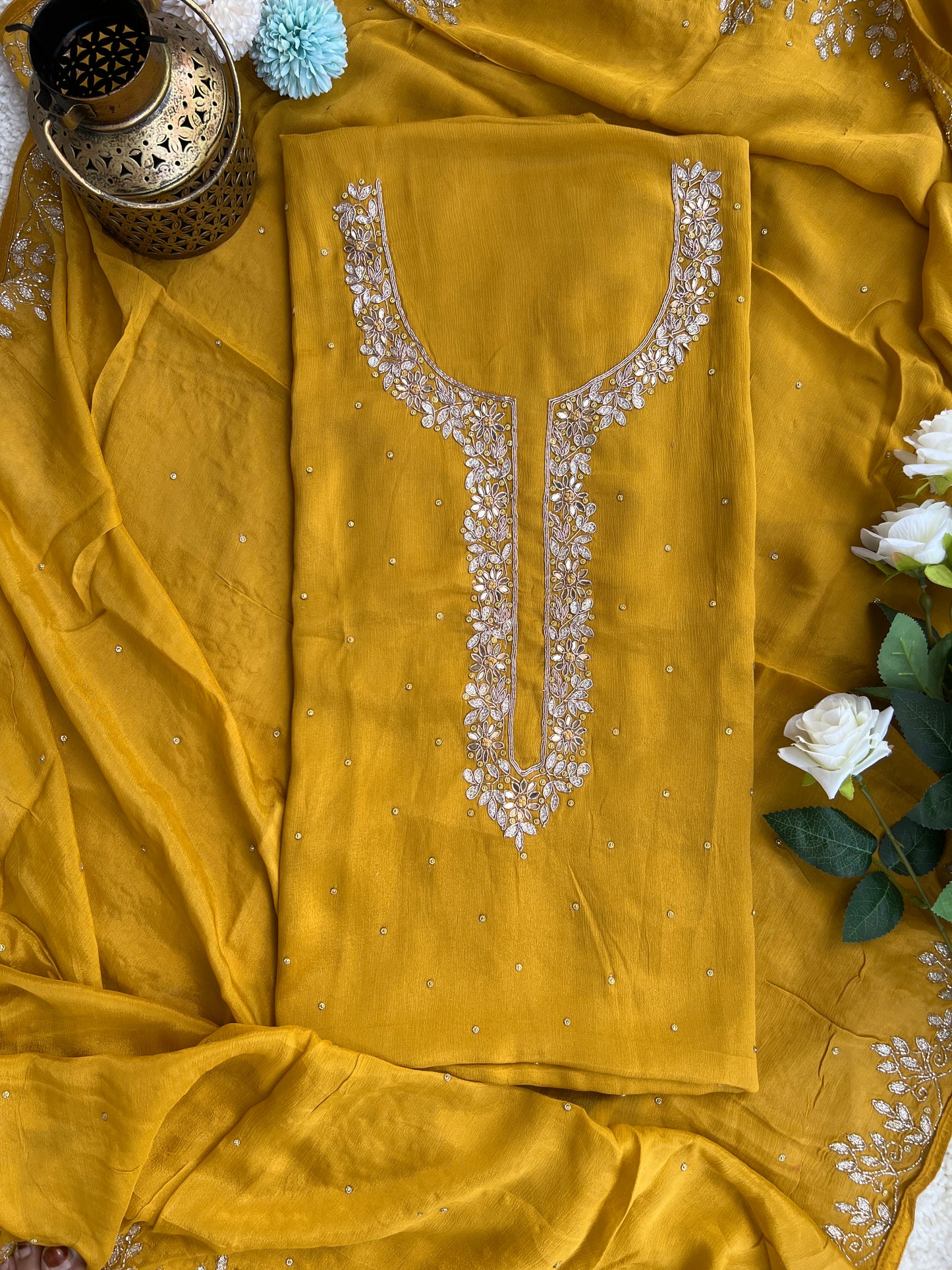 Yellow Chinnon Kalkatta Handwork