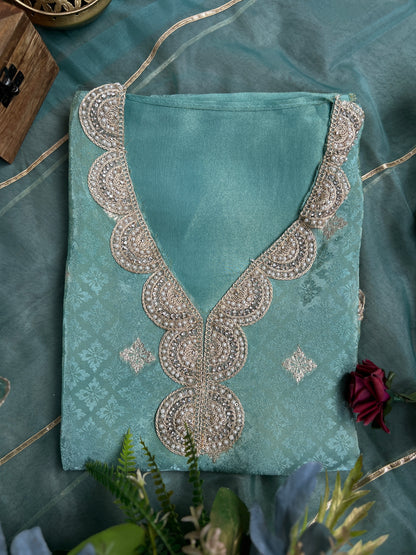 Shimmering Silk Top with Exquisite Lace & Gota Detailing