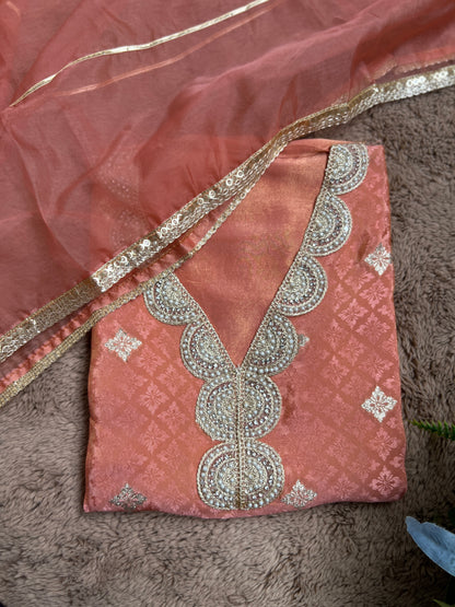 Shimmering Silk Top with Exquisite Lace & Gota Detailing