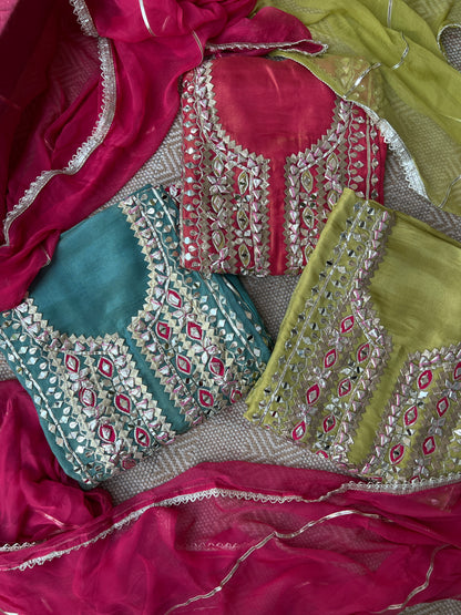 Radiant Shimmer Silk Suit with Gotapatti Elegance