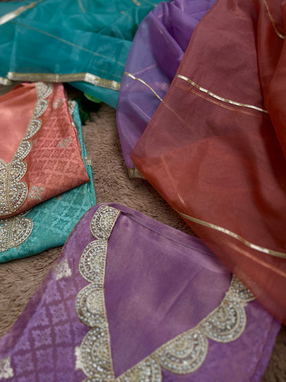 Shimmering Silk Top with Exquisite Lace & Gota Detailing