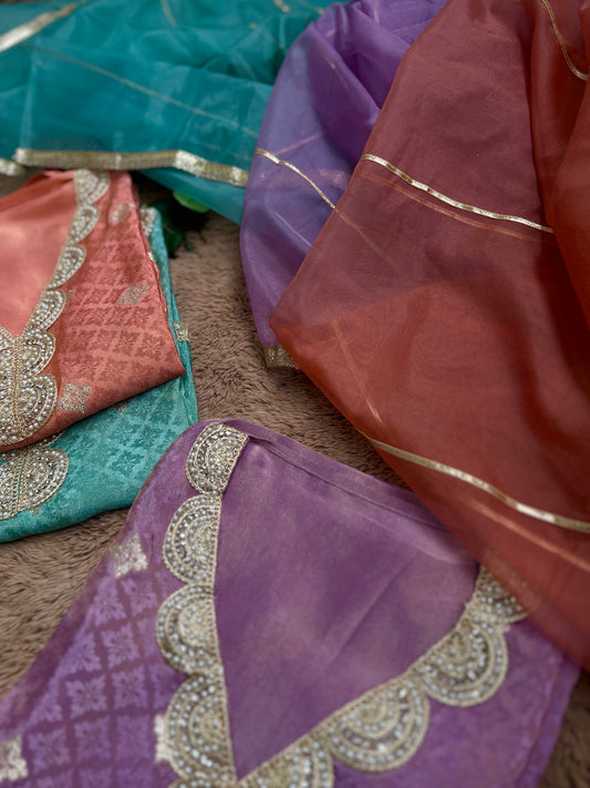 Shimmering Silk Top with Exquisite Lace & Gota Detailing