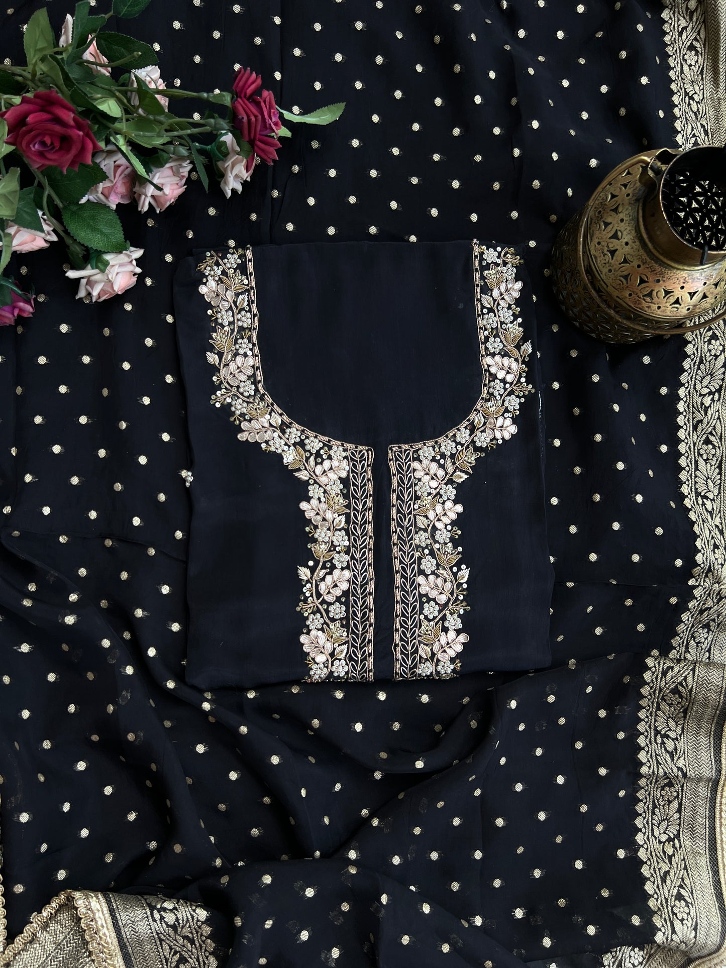 Black Handwork Unstiched Dress