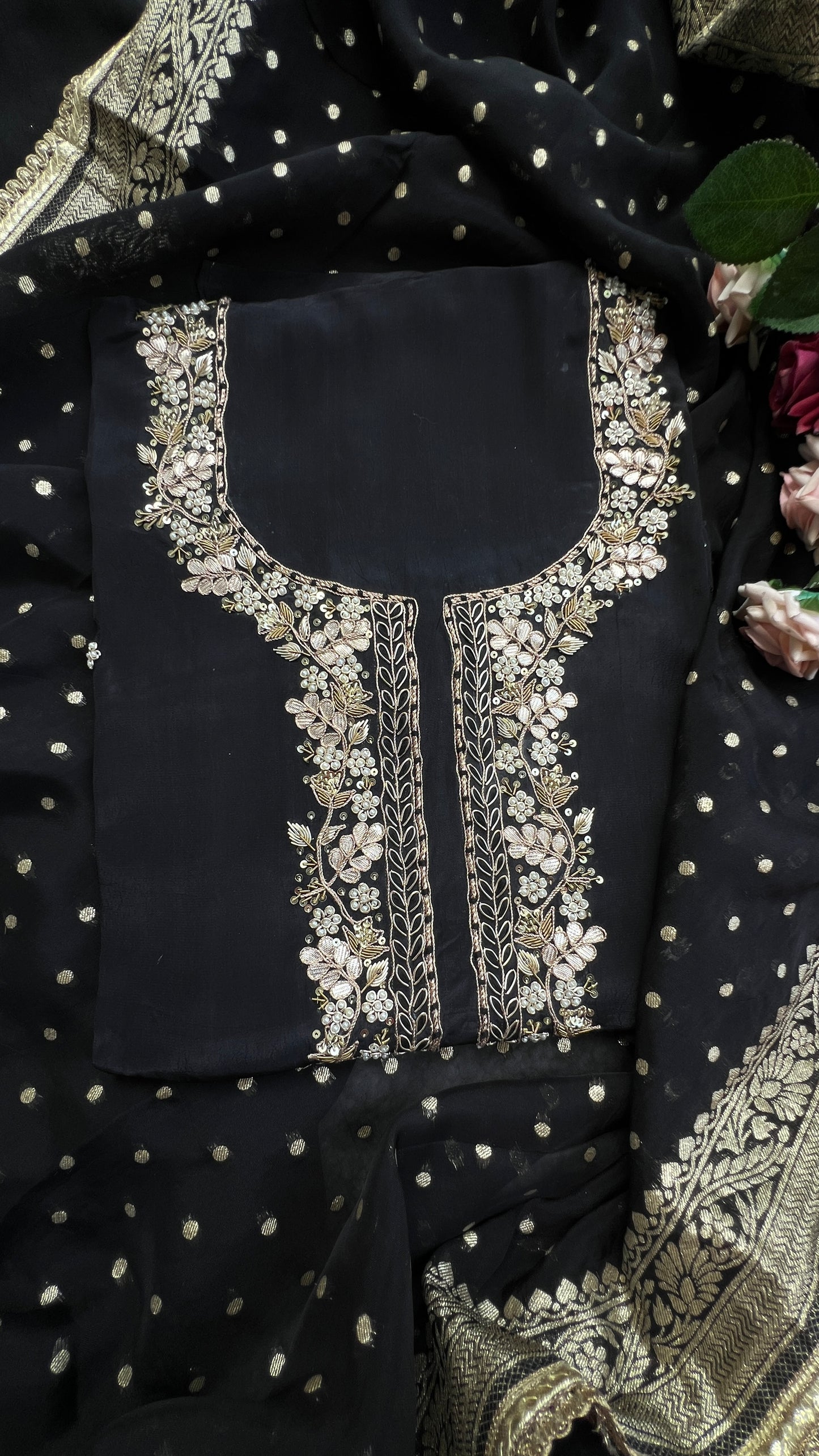 Black Handwork Unstiched Dress