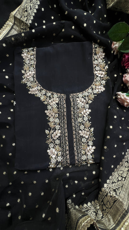 Black Handwork Unstiched Dress