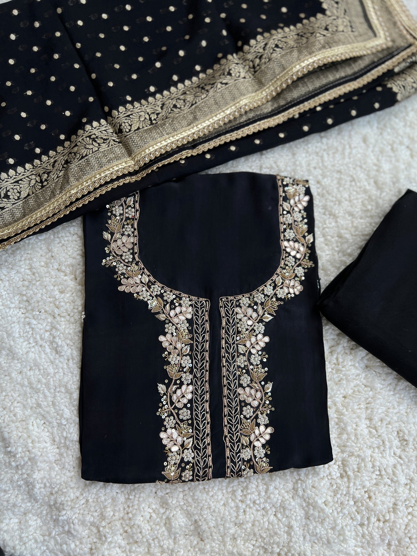 Black Handwork Unstiched Dress