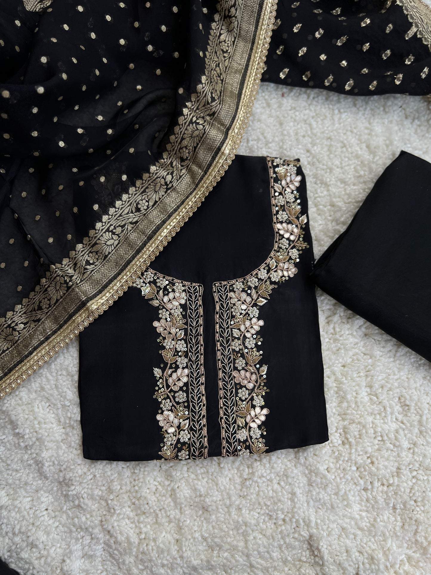 Black Handwork Unstiched Dress