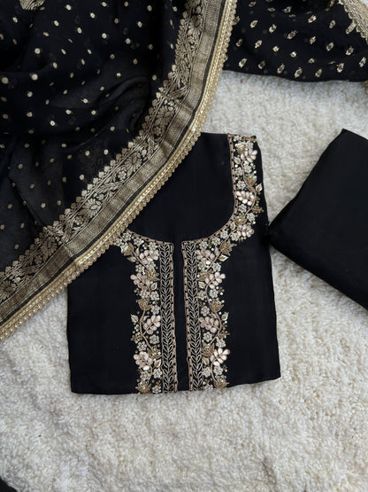 Black Handwork Unstiched Dress