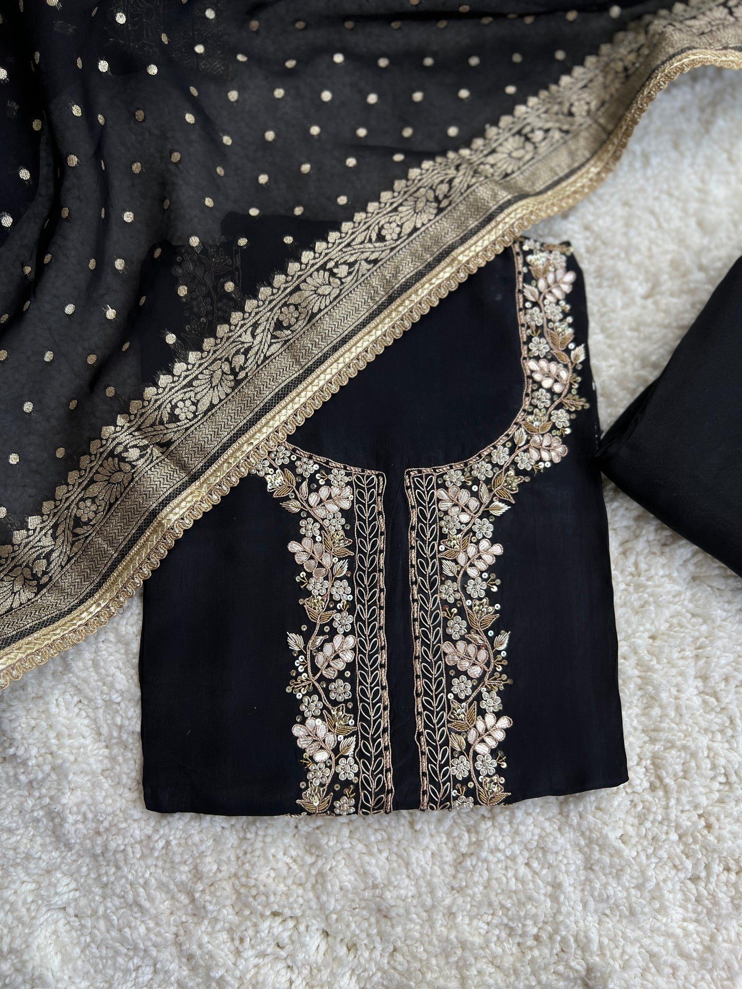 Black Handwork Unstiched Dress