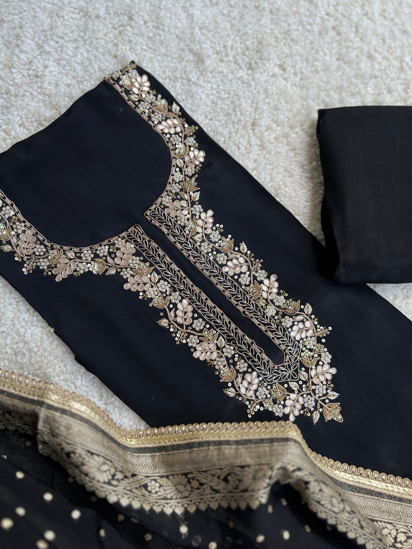 Black Handwork Unstiched Dress