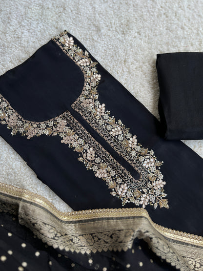 Black Handwork Unstiched Dress