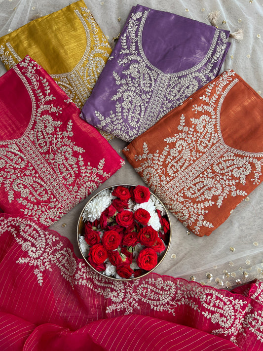 Shimmer Crepe with Exquisite Code Work & Tissue Organza Embroidered Dupatta