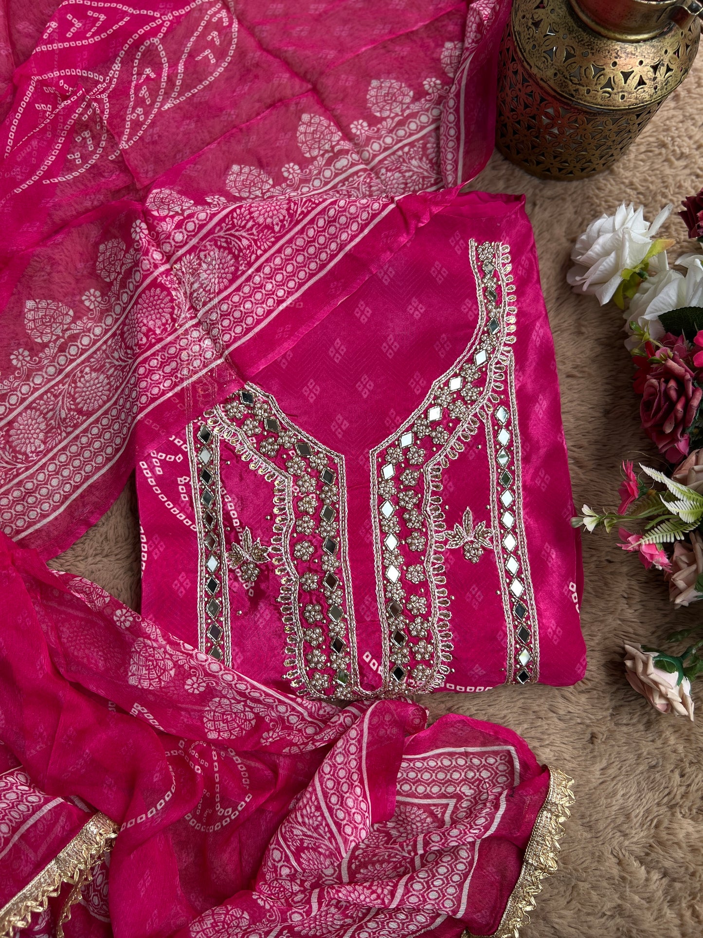 Vibrant Crepe Top with Bandhej Print Elegance