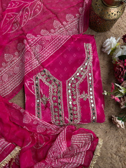 Vibrant Crepe Top with Bandhej Print Elegance
