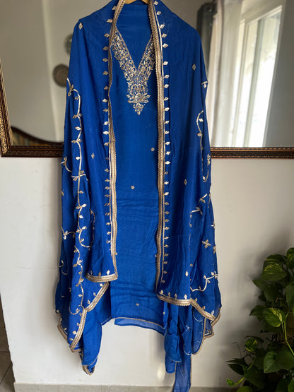 Blue Chinnon Gotapatti