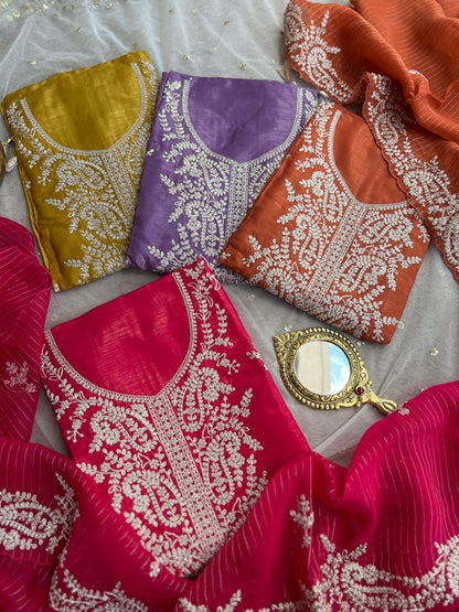 Shimmer Crepe with Exquisite Code Work & Tissue Organza Embroidered Dupatta