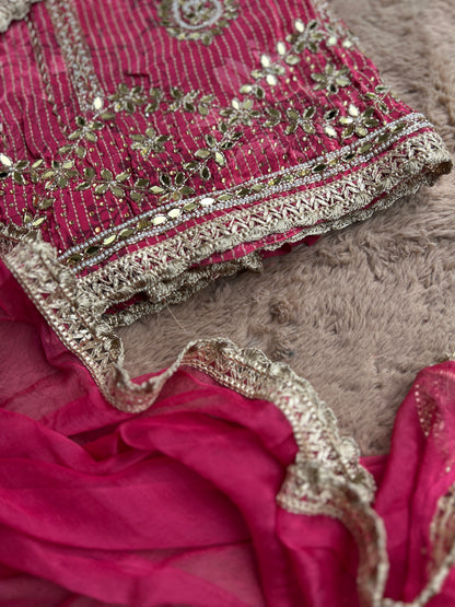 Radiant Magenta Silk with Exquisite Mirror Work