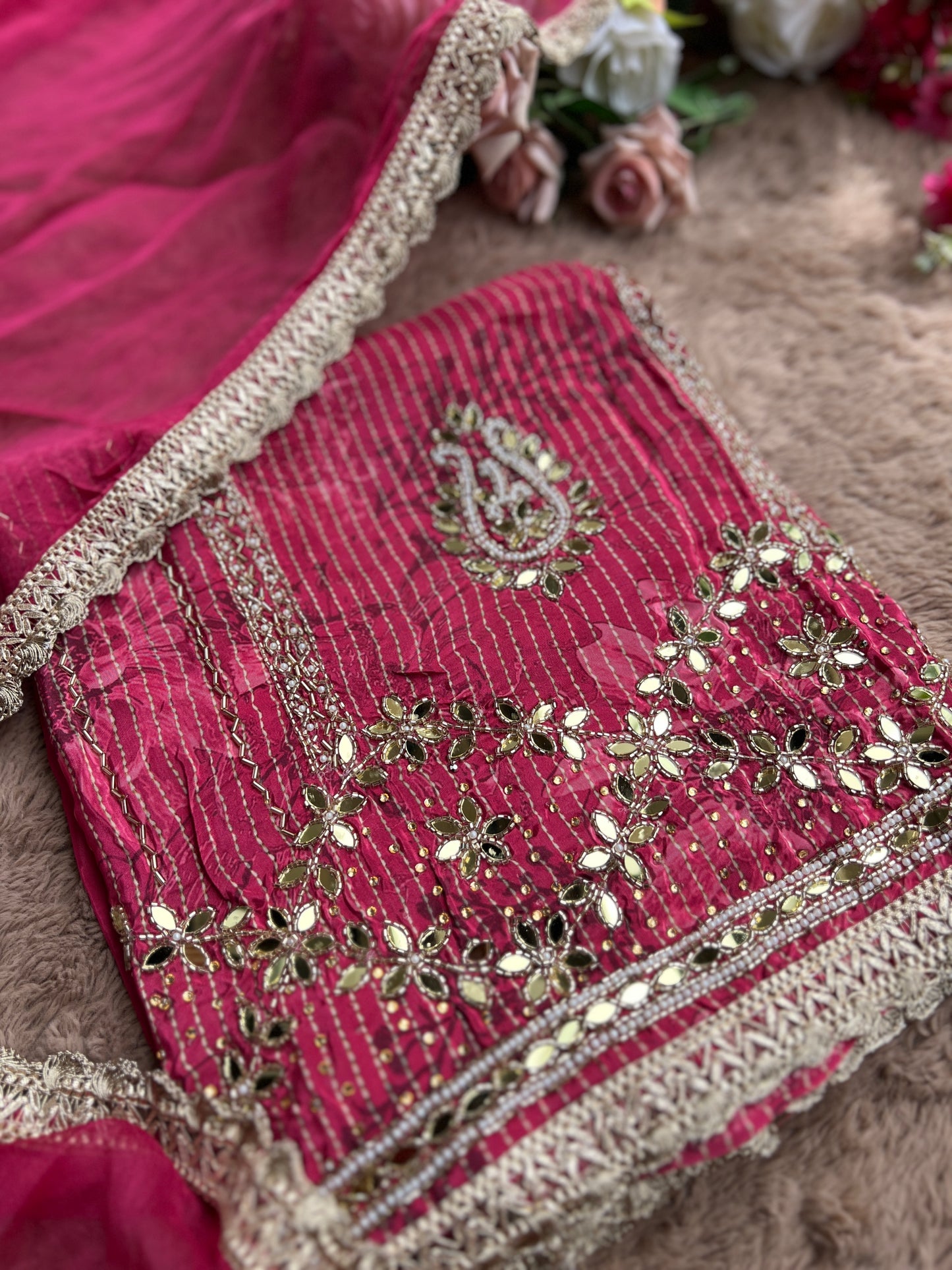 Radiant Magenta Silk with Exquisite Mirror Work