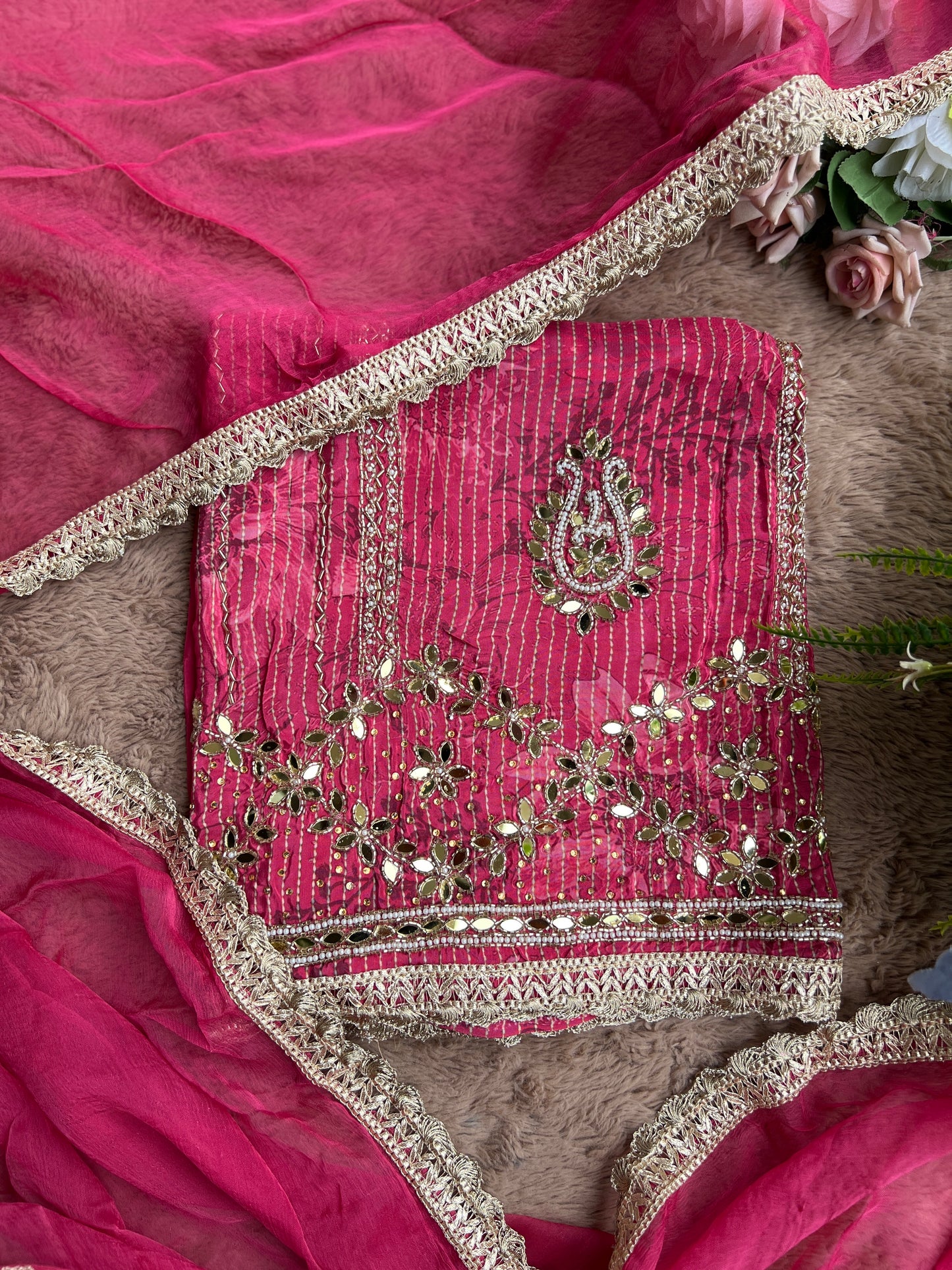 Radiant Magenta Silk with Exquisite Mirror Work