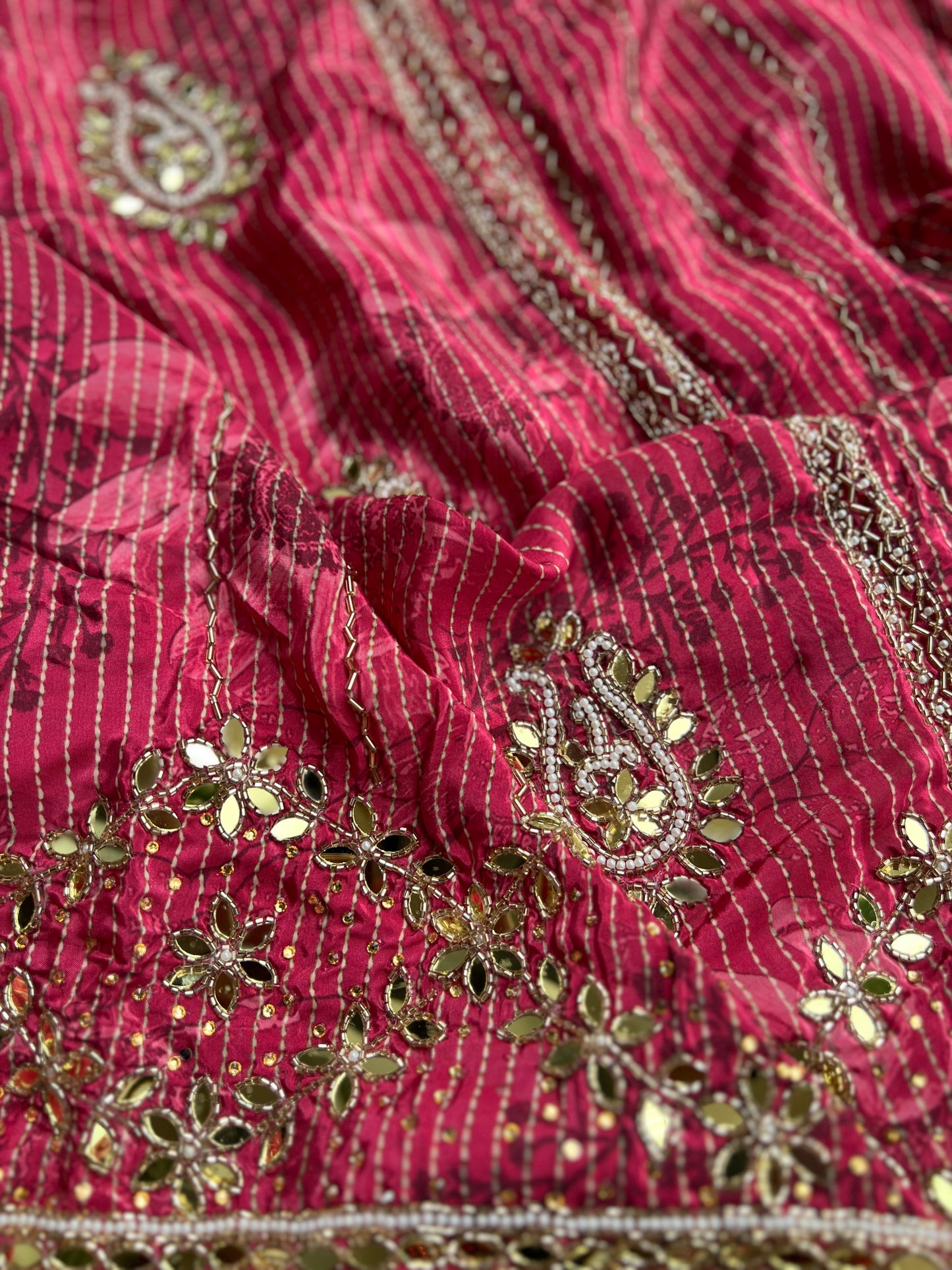 Radiant Magenta Silk with Exquisite Mirror Work