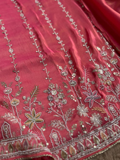 Shimmering Silk Elegance with Beaded Pearl Accents
