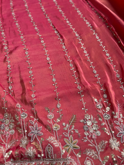 Shimmering Silk Elegance with Beaded Pearl Accents