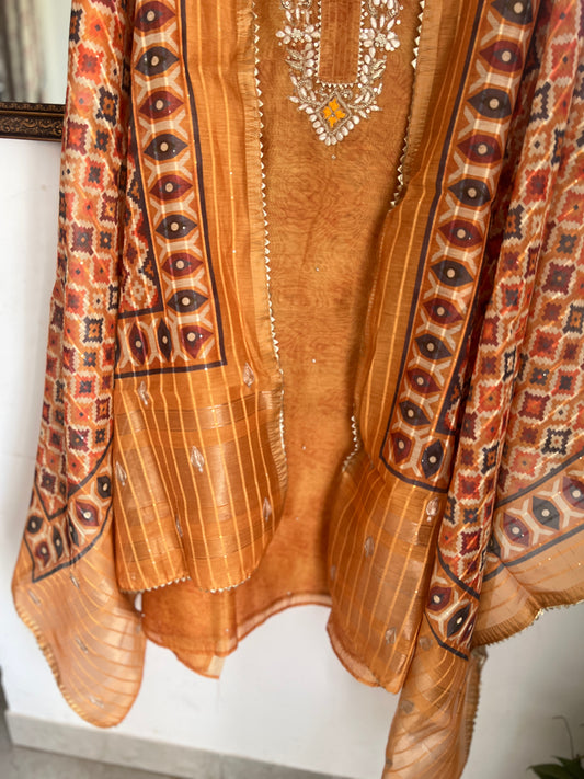 Rust Orange  Hand Embroidered  Suit Set