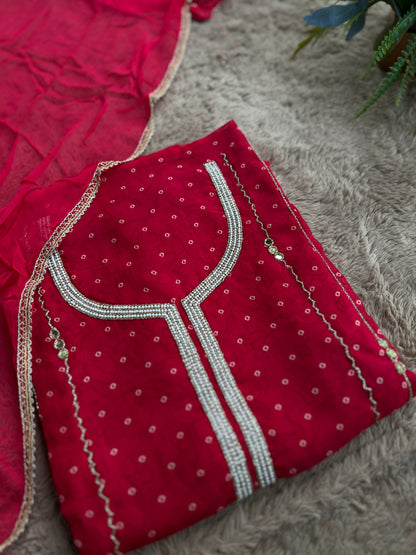 Rani  Georgette Organza with Mirror & Pearl