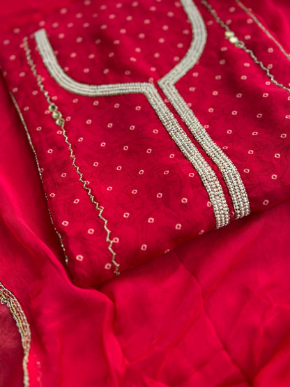 Rani  Georgette Organza with Mirror & Pearl