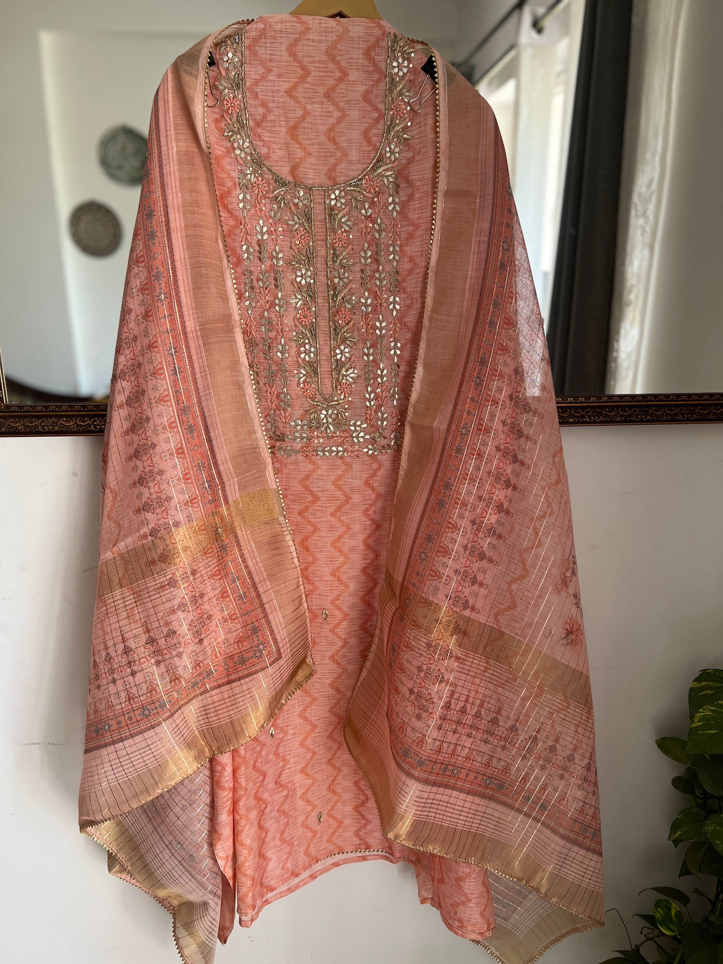 Pastel Glow in Linen with Exquisite Handwork