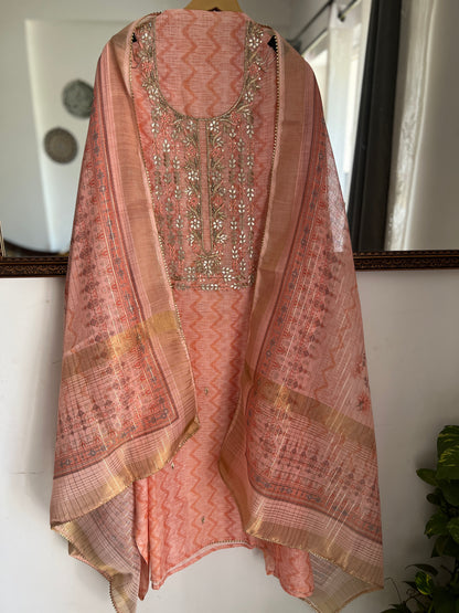 Pastel Glow in Linen with Exquisite Handwork
