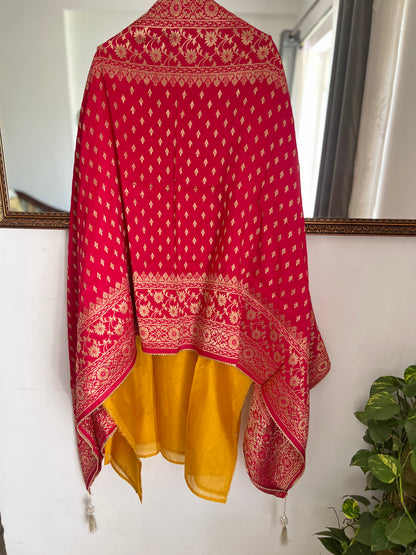 Royal Yellow–Rani Silk Suit with Exquisite Hand Embroidery & Banarasi Char