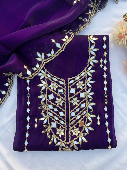 Elegant Satin Shimmer Silk Ensemble with Golden Zari & Real Mirrors