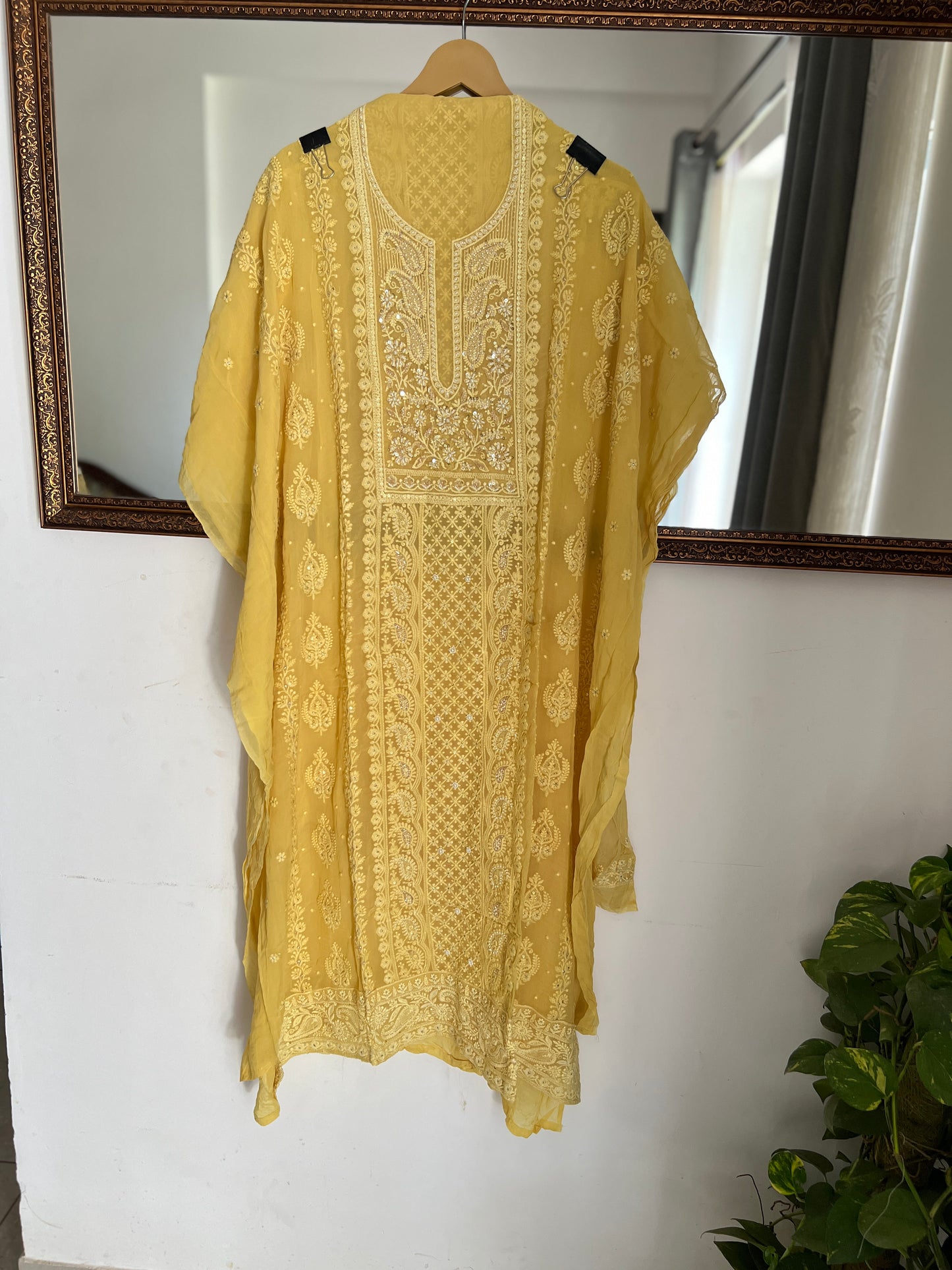 Mustard Yellow Pure Georgette Chikankari  Suit Set