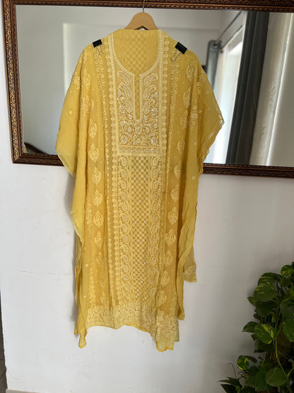 Mustard Yellow Pure Georgette Chikankari  Suit Set