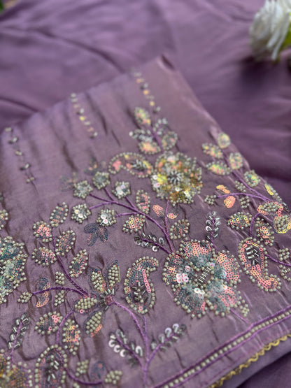 Shimmering Silk Elegance with Beaded Pearl Detailing