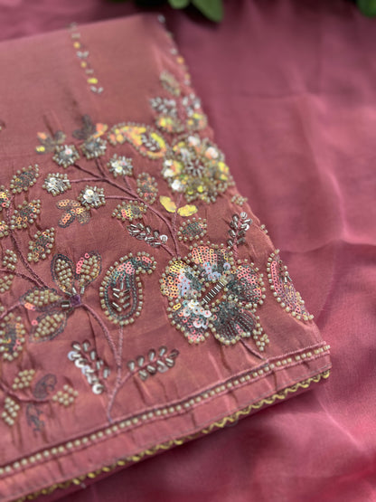 Shimmering Silk Elegance with Beaded Pearl Detailing