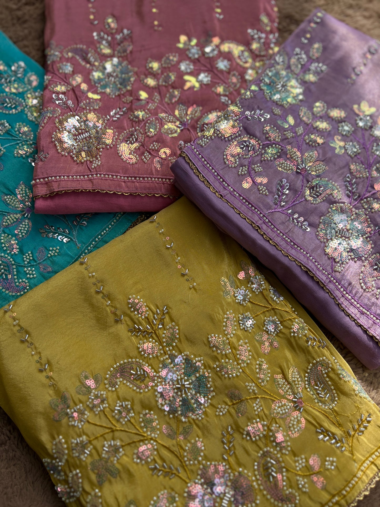 Shimmering Silk Elegance with Beaded Pearl Detailing