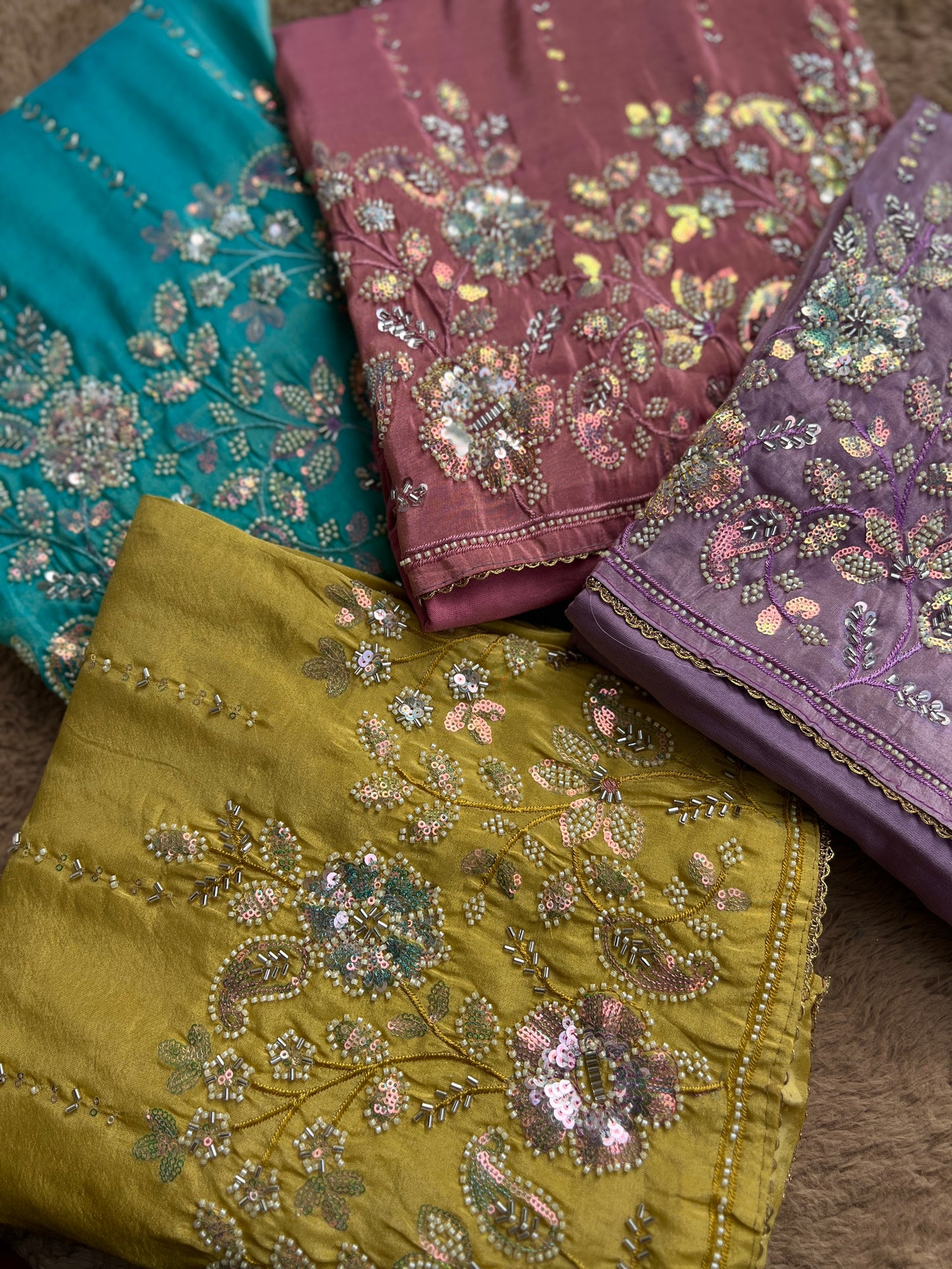 Shimmering Silk Elegance with Beaded Pearl Detailing