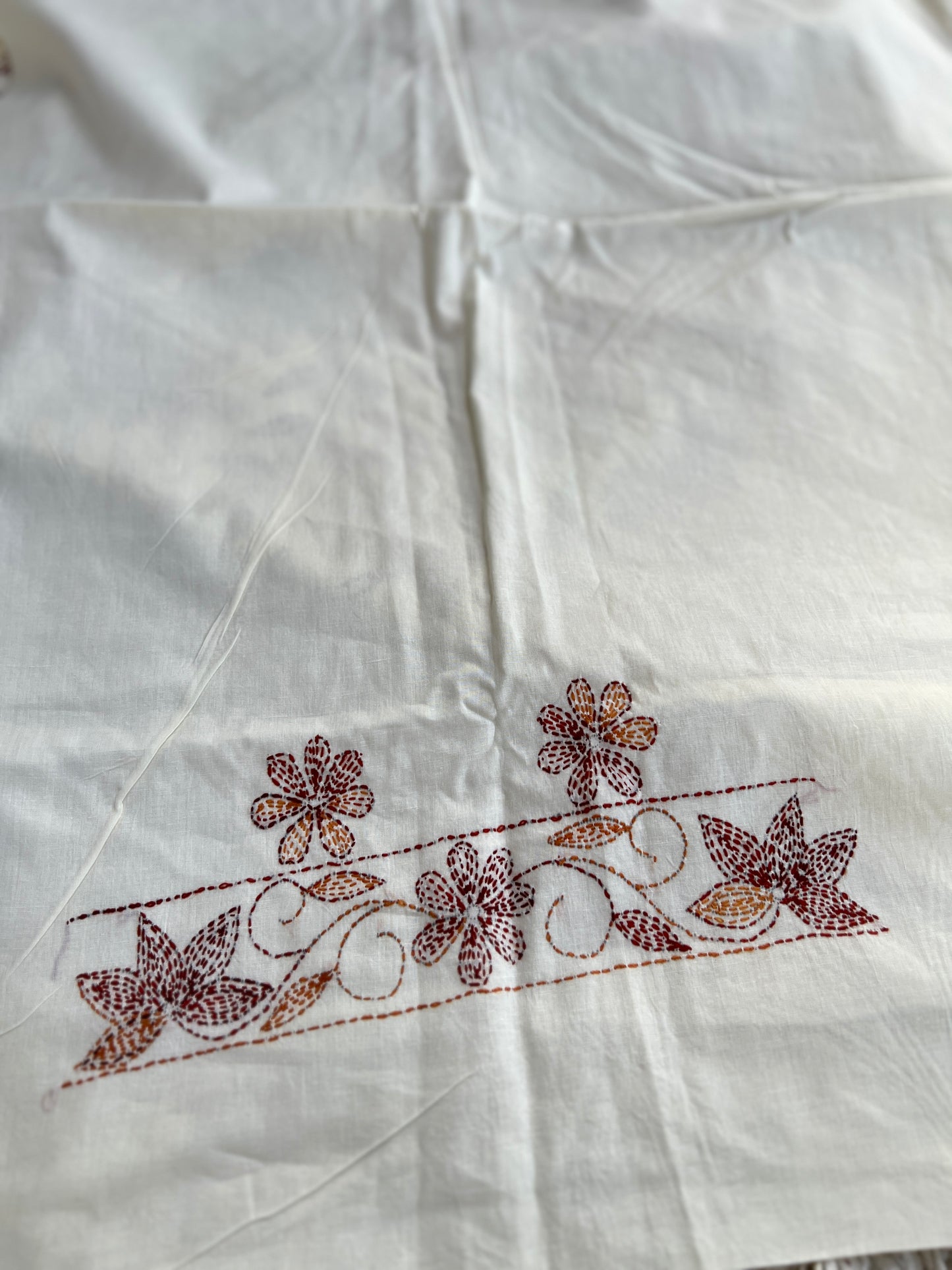 White Brown Pure Cotton Kathiyawadi Embroidered Suit