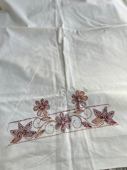 White Brown Pure Cotton Kathiyawadi Embroidered Suit