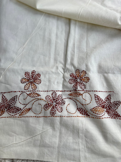 White Brown Pure Cotton Kathiyawadi Embroidered Suit