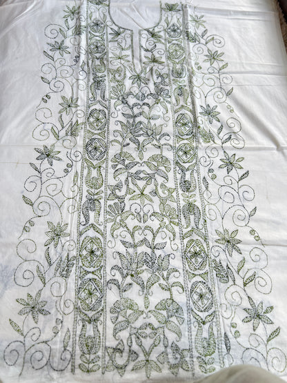 Beige Green Cotton Kathiyawadi Embroidered suit