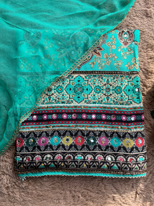 Shimmer Maslin Mirror work salwar suits
