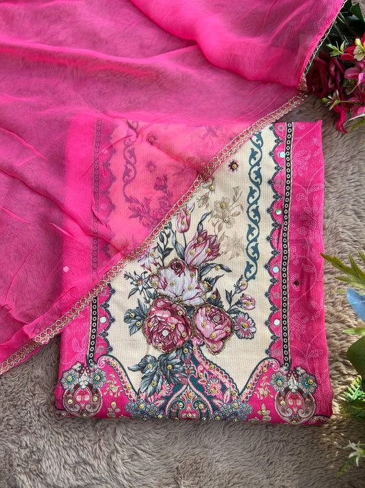 Pink shimmer Maslin Salwar Suits