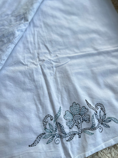 White Blue  Pure Cotton Kathiyawadi Embroidered suit