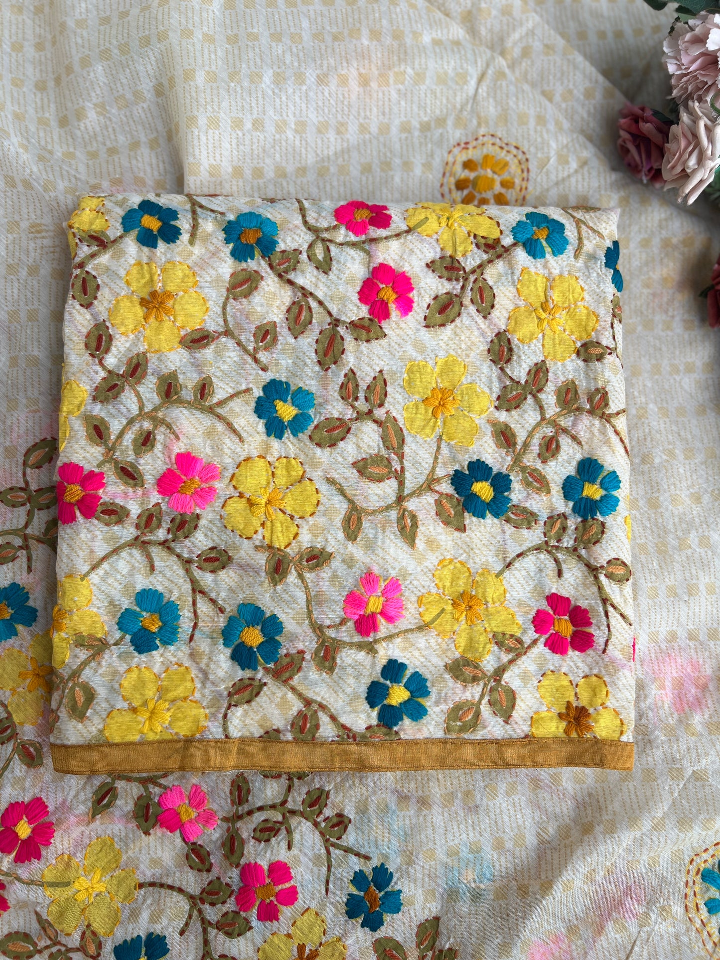 Floral Grace – Hand-Embroidered Chanderi Phulkari suit