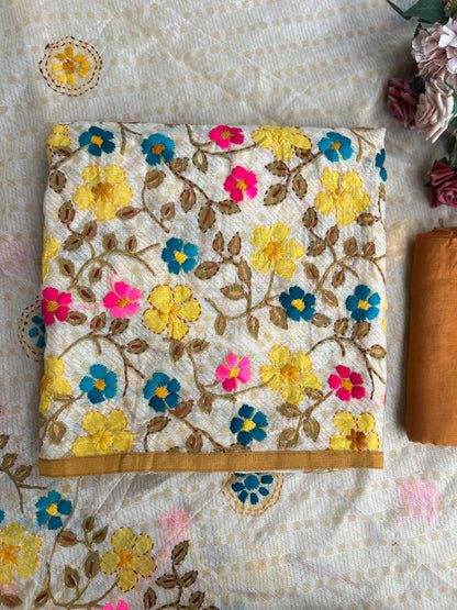 Floral Grace – Hand-Embroidered Chanderi Phulkari suit