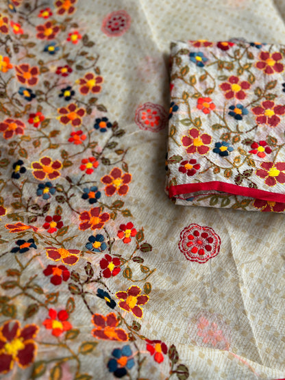 Floral Grace – Hand-Embroidered Chanderi Phulkari suit